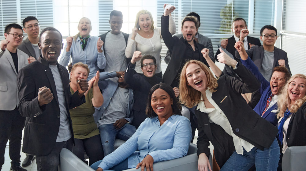 Group of workers celebrating